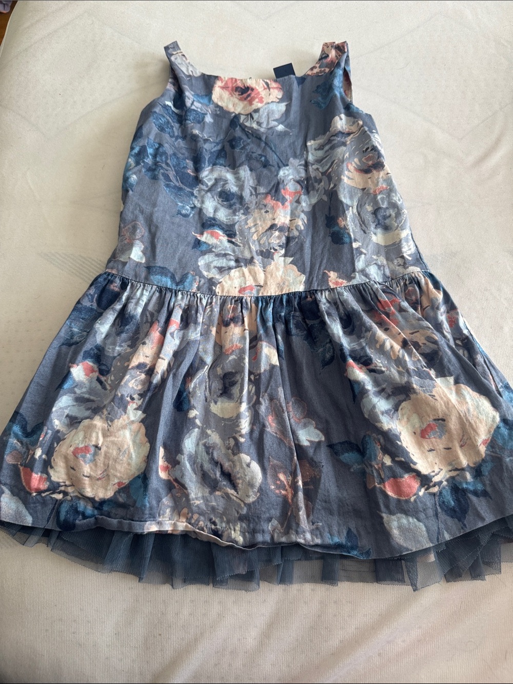 GAP Blue Floral Sundress with Cream and Pink Accents